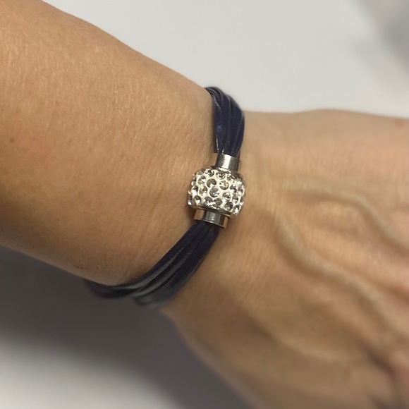 Austrian Crystal & Navy Leather Pavé Bracelet - Picture 3 of 5